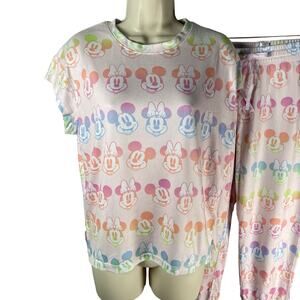 Disney Mickey Minnie Mouse 2pc Pajamas Womens M 8/10 Light Pink Colorful